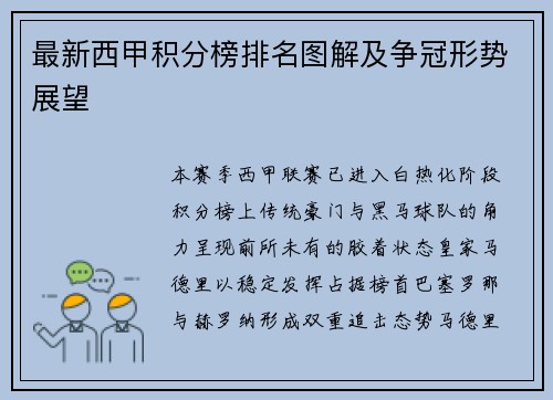 最新西甲积分榜排名图解及争冠形势展望