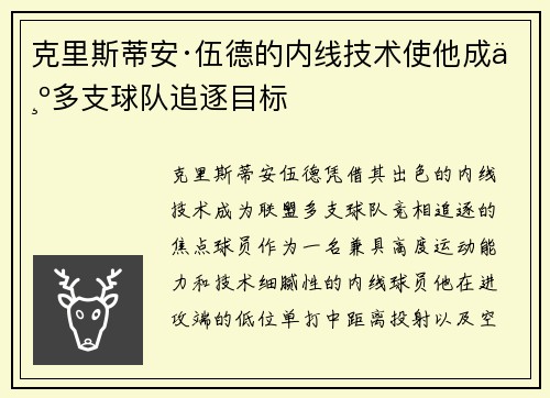 克里斯蒂安·伍德的内线技术使他成为多支球队追逐目标